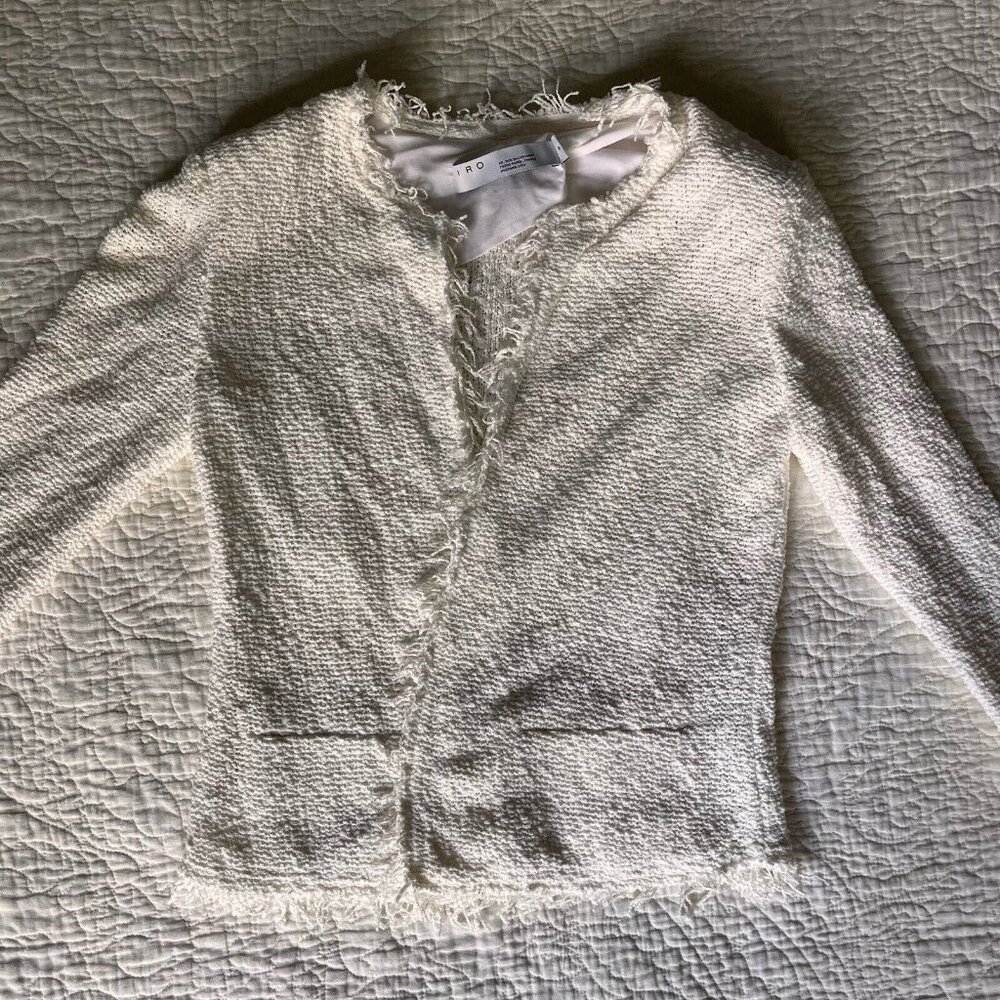 Iro Paris Womens Shavani Jacket Classic White Cotton Fringe Trim Open Size 00